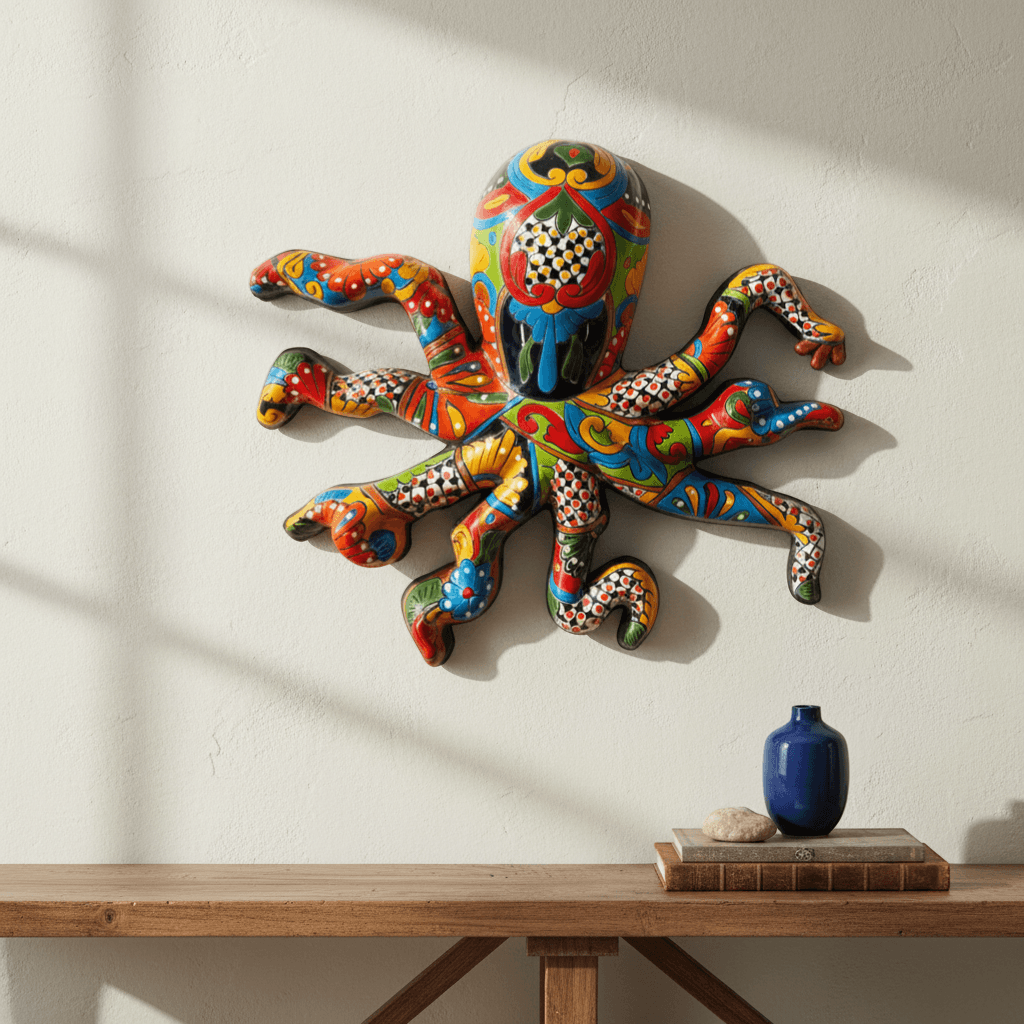 Mexican Handmade Octopus Wall Art | Hand Painted Talavera (Large)