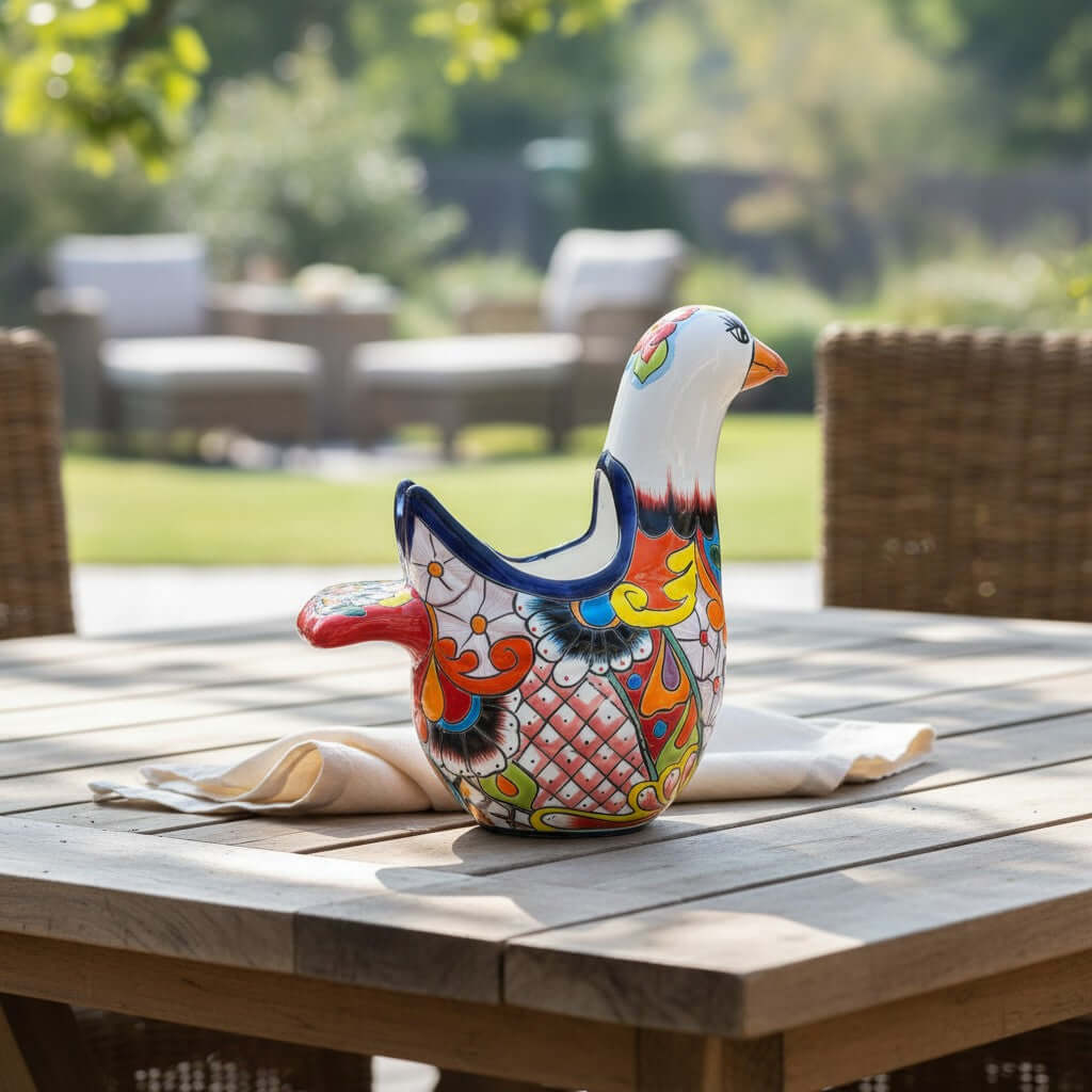 Vibrant Talavera Dove Planter | Colorful Mexican Ceramic Bird Statue (Large)