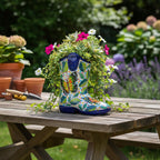 Hand-Painted Talavera Mexican Boot Flower Pot | Colorful Small Talavera Planter