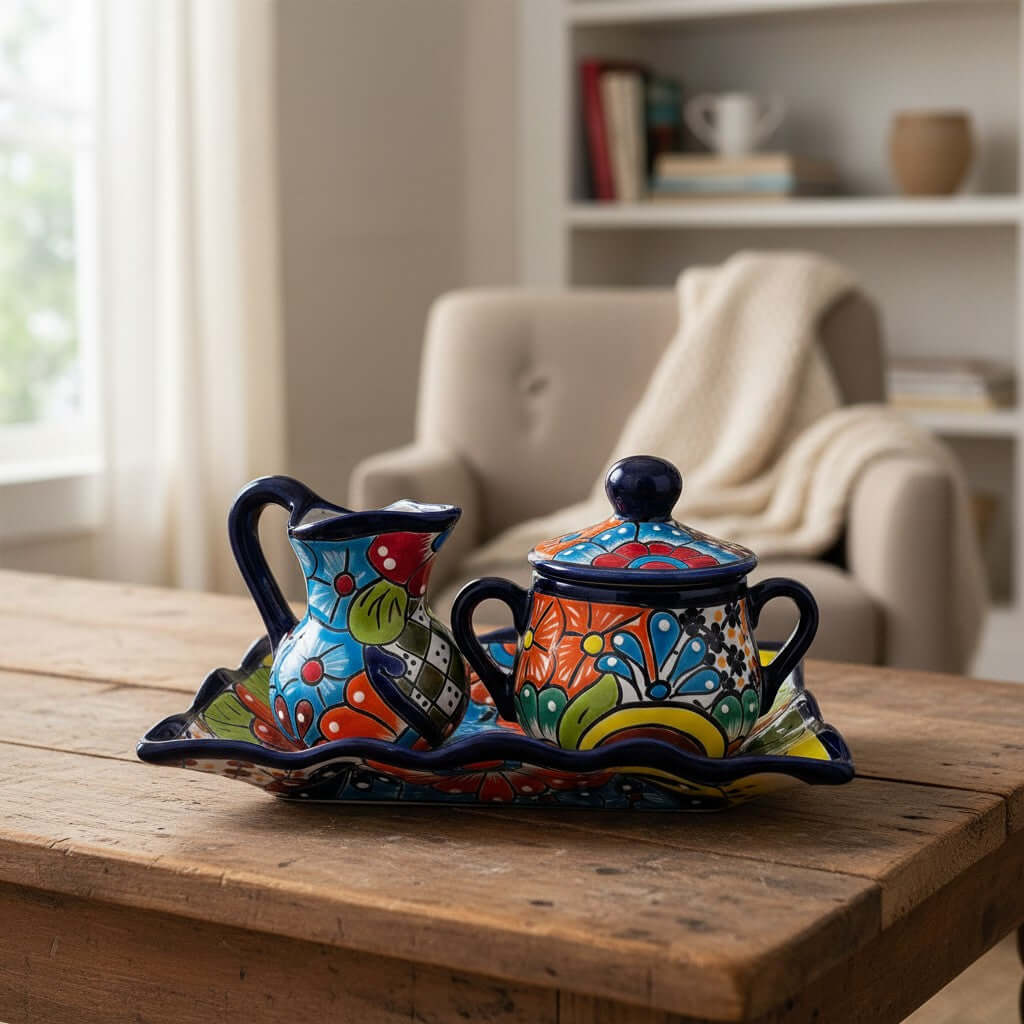 Vibrant 3-Piece Talavera Coffee Set | Handmade Mexican Pottery