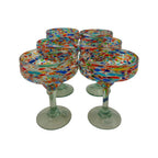 Hand Blown Mexican Margarita Glass | Colorful Pebbled Confetti Design
