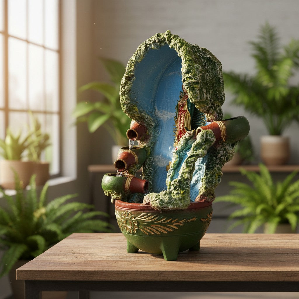 Handcrafted Mexican Outdoor Fountain | Painted Traditional Water Feature