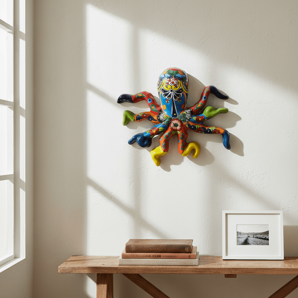Mexican Handmade Octopus Wall Art | Hand Painted Talavera (Large)