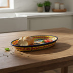 Talavera Oval Serving Platter | Cobalt-Blue Rim Kitchenware