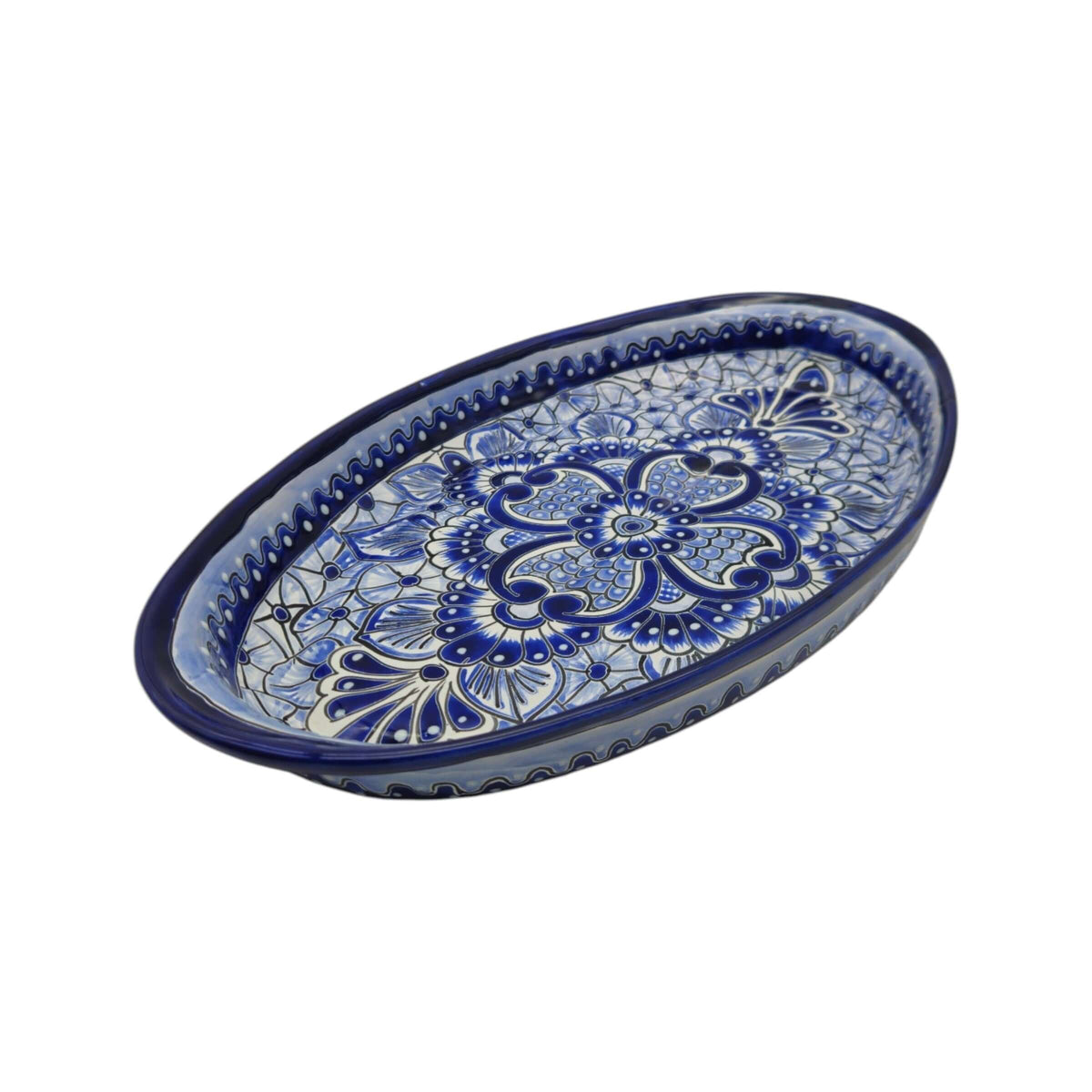 Talavera Oval Serving Platter | Blue & White Mexican Kitchenware