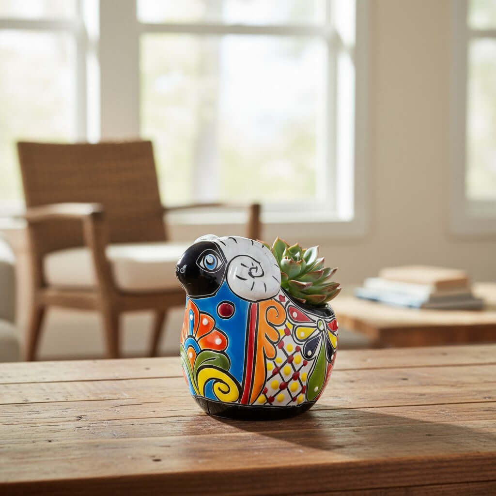 Talavera Ram Planter | Colorful Mexican Sheep Ceramic Pot