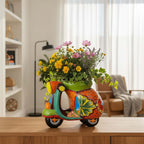 Colorful Talavera Scooter Planter | Hand-Painted Ceramic Scooter Statue (Large)