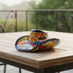 Small Talavera Sombrero Planter | Hand-Painted Cowboy Hat Decor