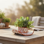 Talavera Sombrero Planter | Brown & White Floral Design