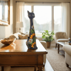 Tall Talavera Cat Statue | Handmade Mexican Sunflower Decor