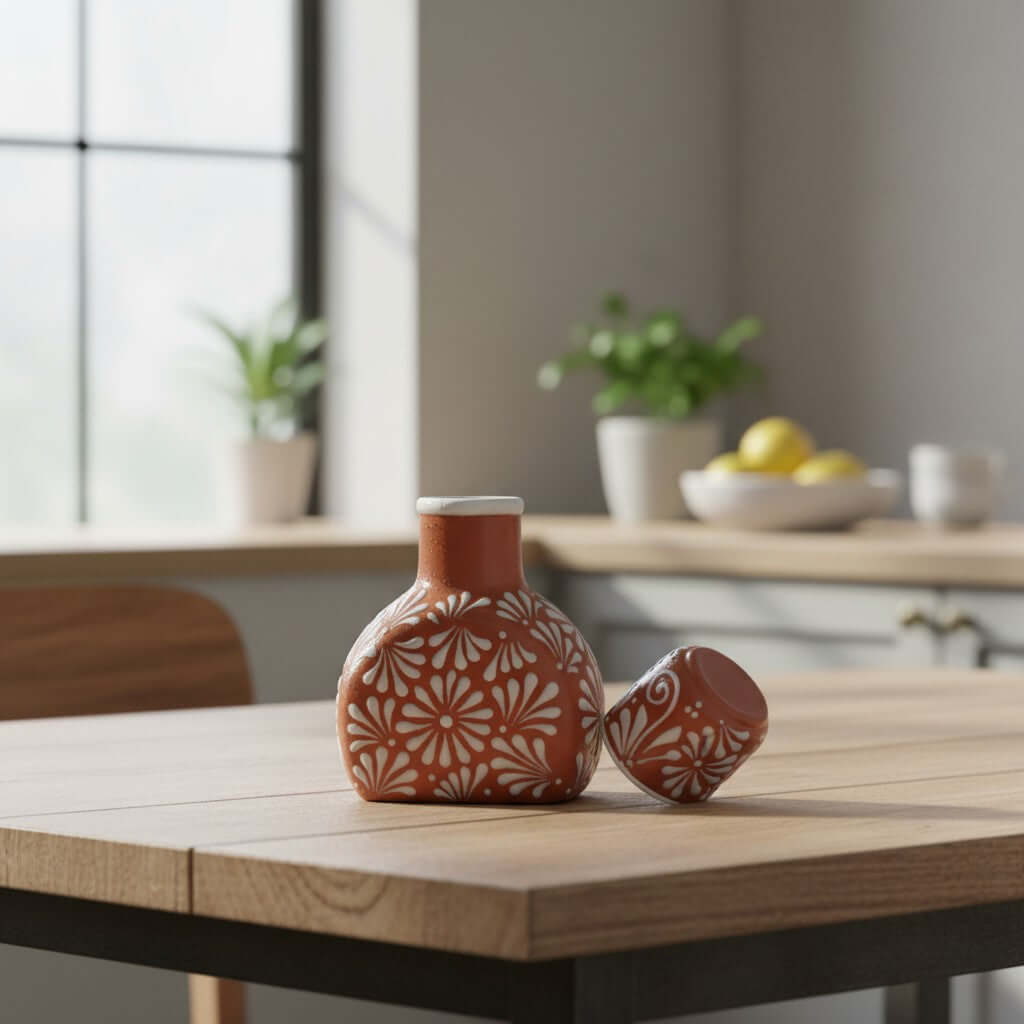 Terracotta Water Carafe Set | Hand-Painted Talavera-Style Bedside Decanter