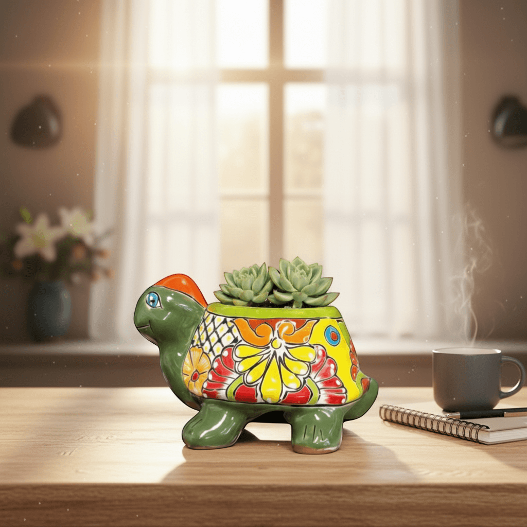 Small Talavera Turtle Planter | Hand-Painted Mexican Pottery