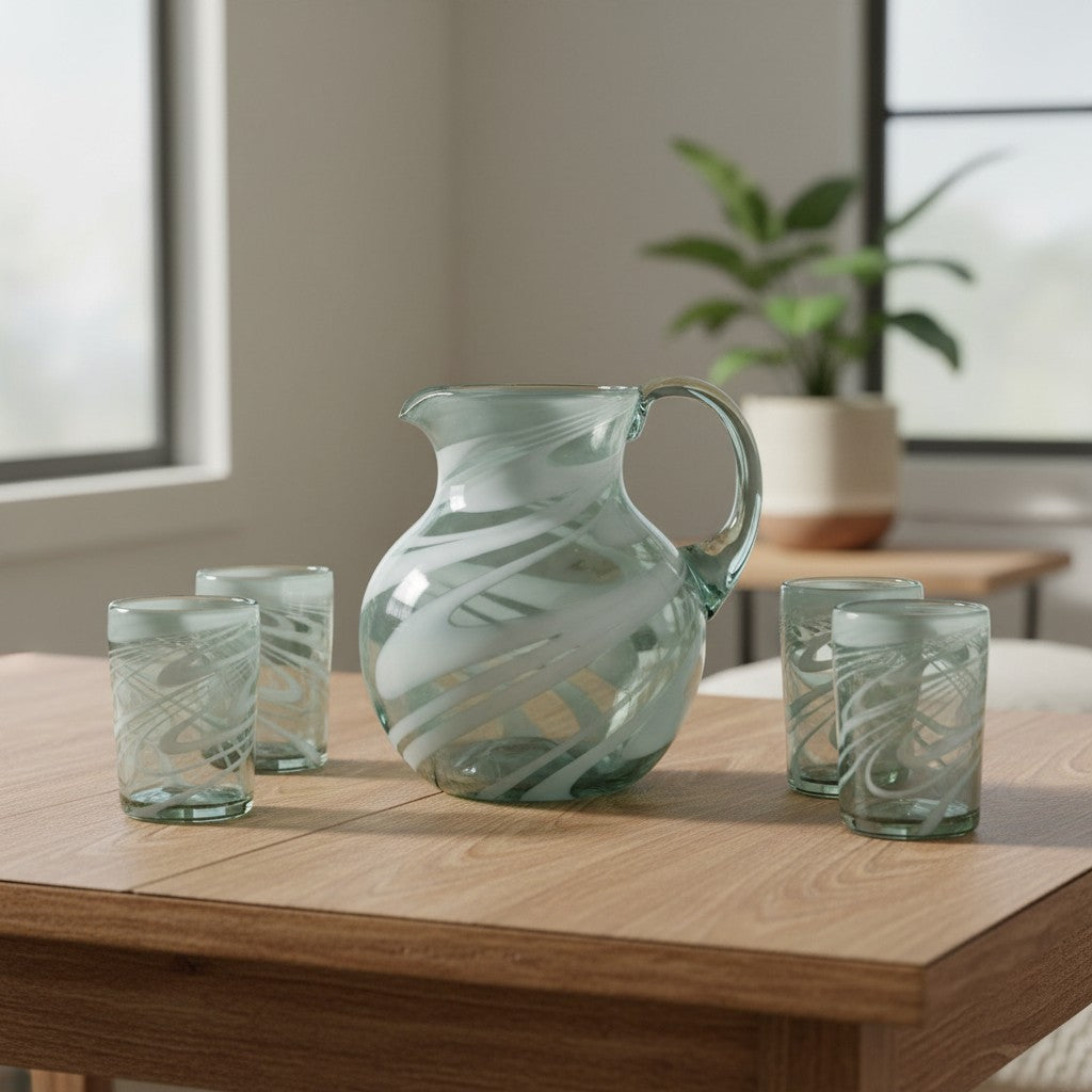 White Swirl Hand-Blown Mexican Glass | Artisan Drinkware