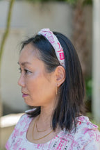 The Tiny Tassel Headband in Pink Charleston Toile Print Accessories La Vie Bien The Tiny Tassel Headband in Pink Charleston Toile Print