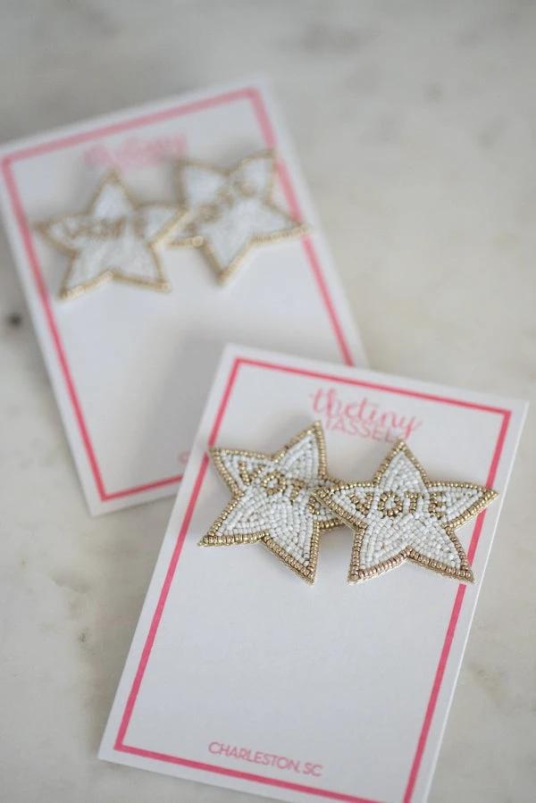 The Vote Earring in White and Gold by TheTinyTassel