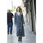 Thea Embroidered Maxi Dress - Grey/Turquoise Apparel La Vie Bien Thea Embroidered Maxi Dress - Grey/Turquoise