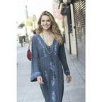 Thea Embroidered Maxi Dress - Grey/Turquoise Apparel La Vie Bien Thea Embroidered Maxi Dress - Grey/Turquoise