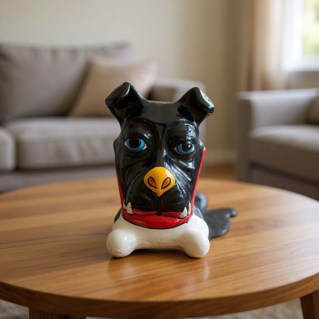 Handpainted Talavera Ceramic Large Laying Dog Decor with Bone