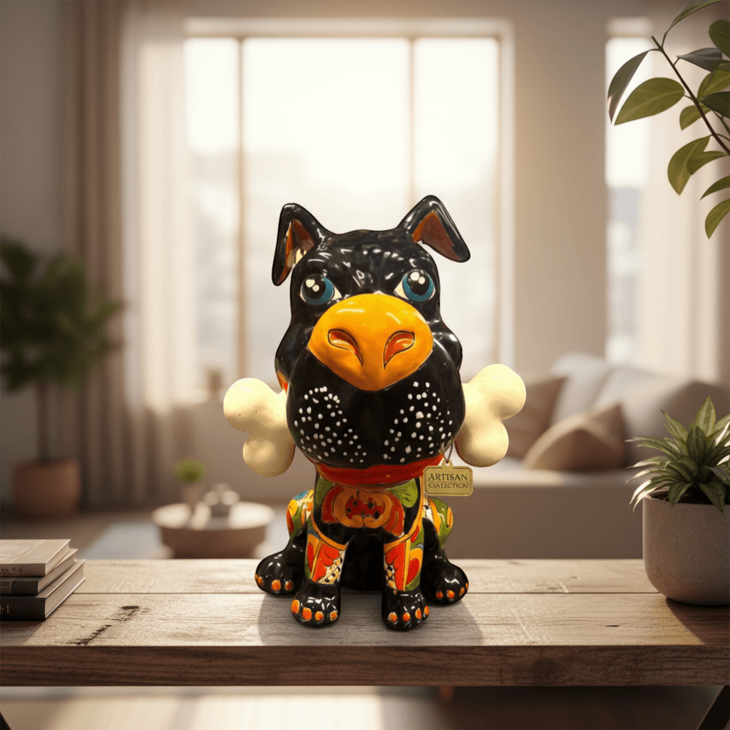 Talavera Dog with Bone | Handpainted Ceramic Canine Decor (Extra Large)