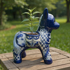 Blue & White Talavera Burro Planter | Handcrafted Mexican Donkey