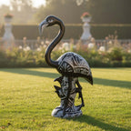 Blue & White Talavera Flamingo Statue | Hand-Painted Bird Pottery