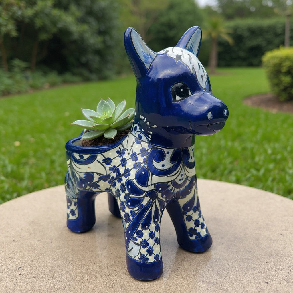 Blue & White Talavera Burro Planter | Handcrafted Mexican Donkey