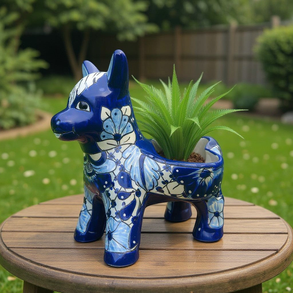 Blue & White Talavera Burro Planter | Handcrafted Mexican Donkey