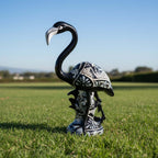 Blue & White Talavera Flamingo Statue | Hand-Painted Bird Pottery
