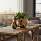 Colorful Talavera Scooter Planter | Hand-Painted Ceramic Scooter Statue (Large)