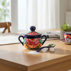 Colorful Talavera Sugar Jar with Spoon | Mexican Pottery Art