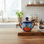 Colorful Talavera Sugar Jar with Spoon | Mexican Pottery Art