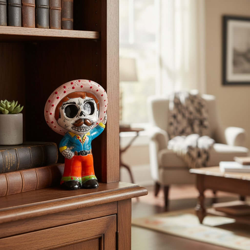 Talavera Skeleton Statue | Day of the Dead Figurine with Sombrero