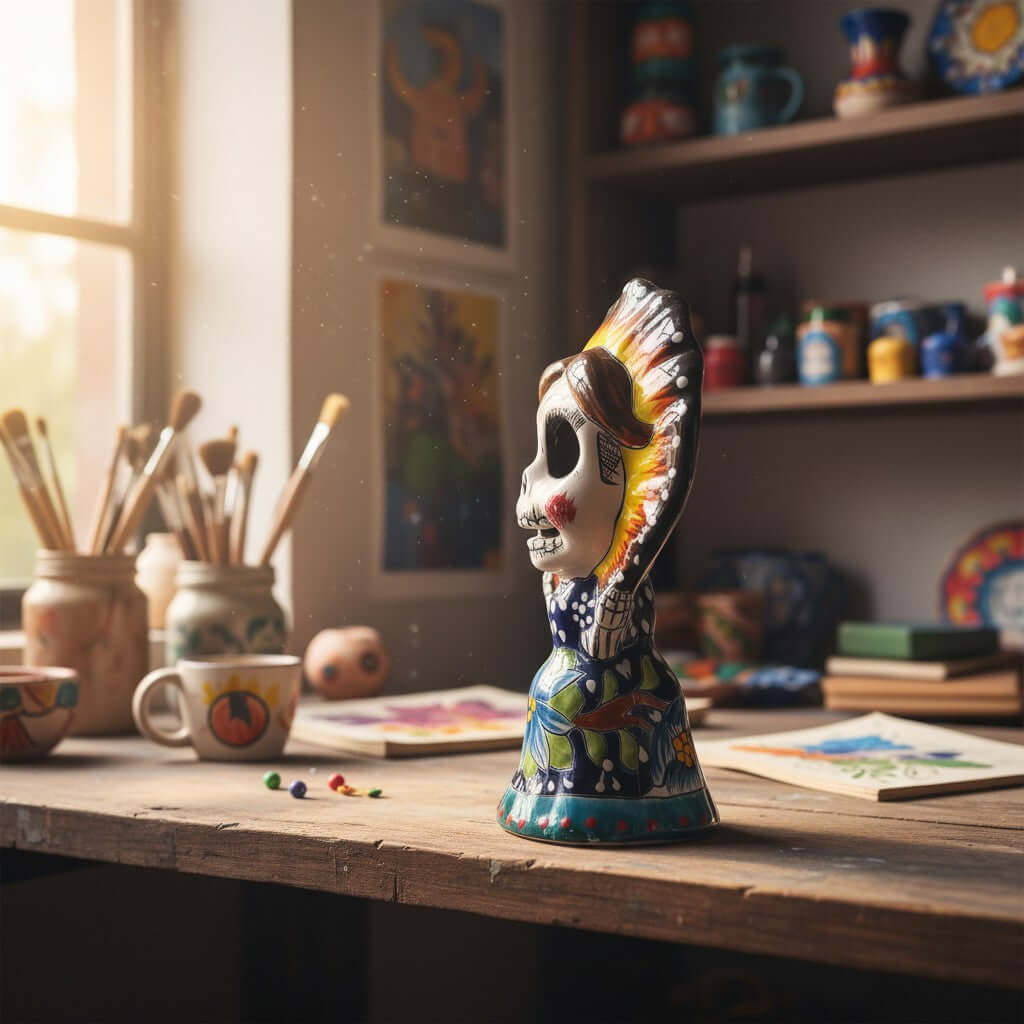 Talavera Skeleton Woman | Day of the Dead Figurine in Traditional Dress