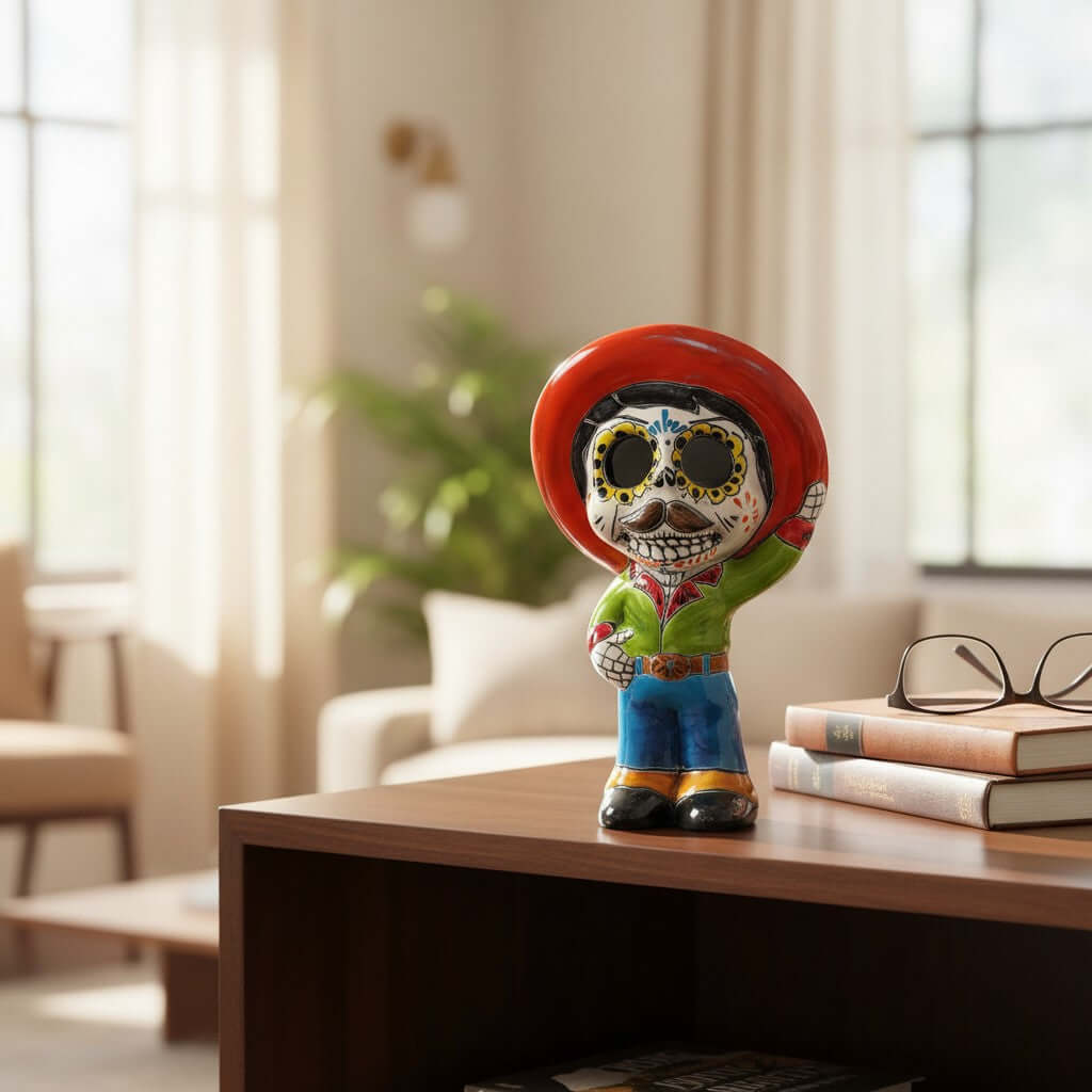 Talavera Skeleton Statue | Day of the Dead Figurine with Sombrero