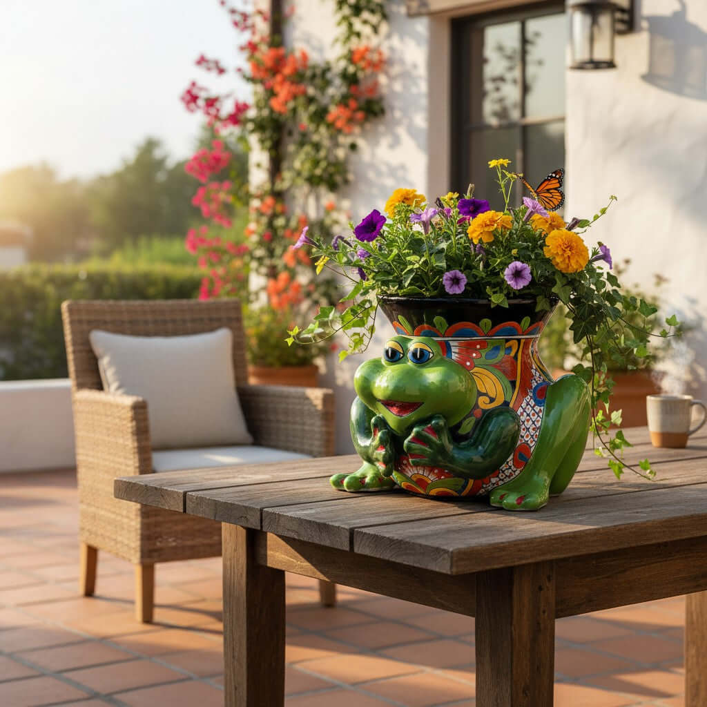 Talavera Frog Planter | Colorful Hand-Painted Mexican Ceramic Pot