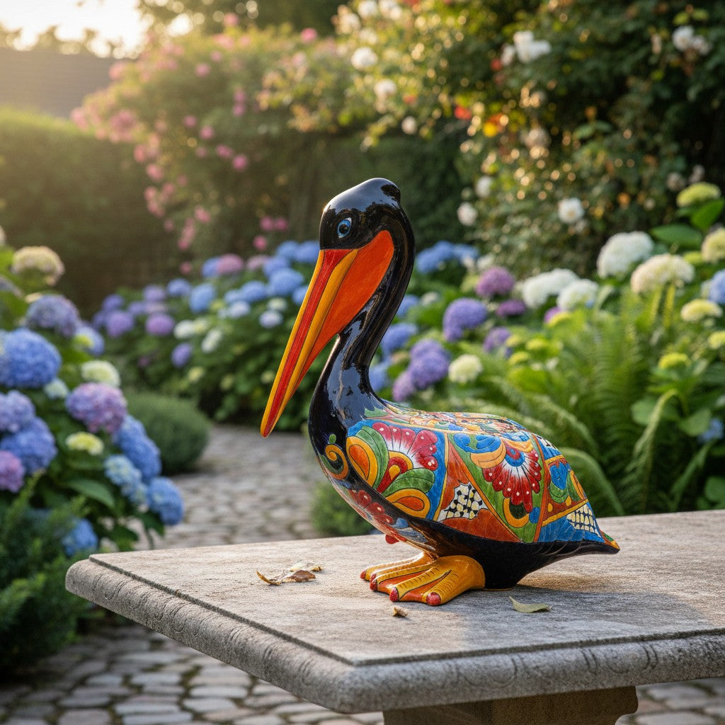 Talavera Pelican Statue | Hand-Painted Mexican Ceramic Decor