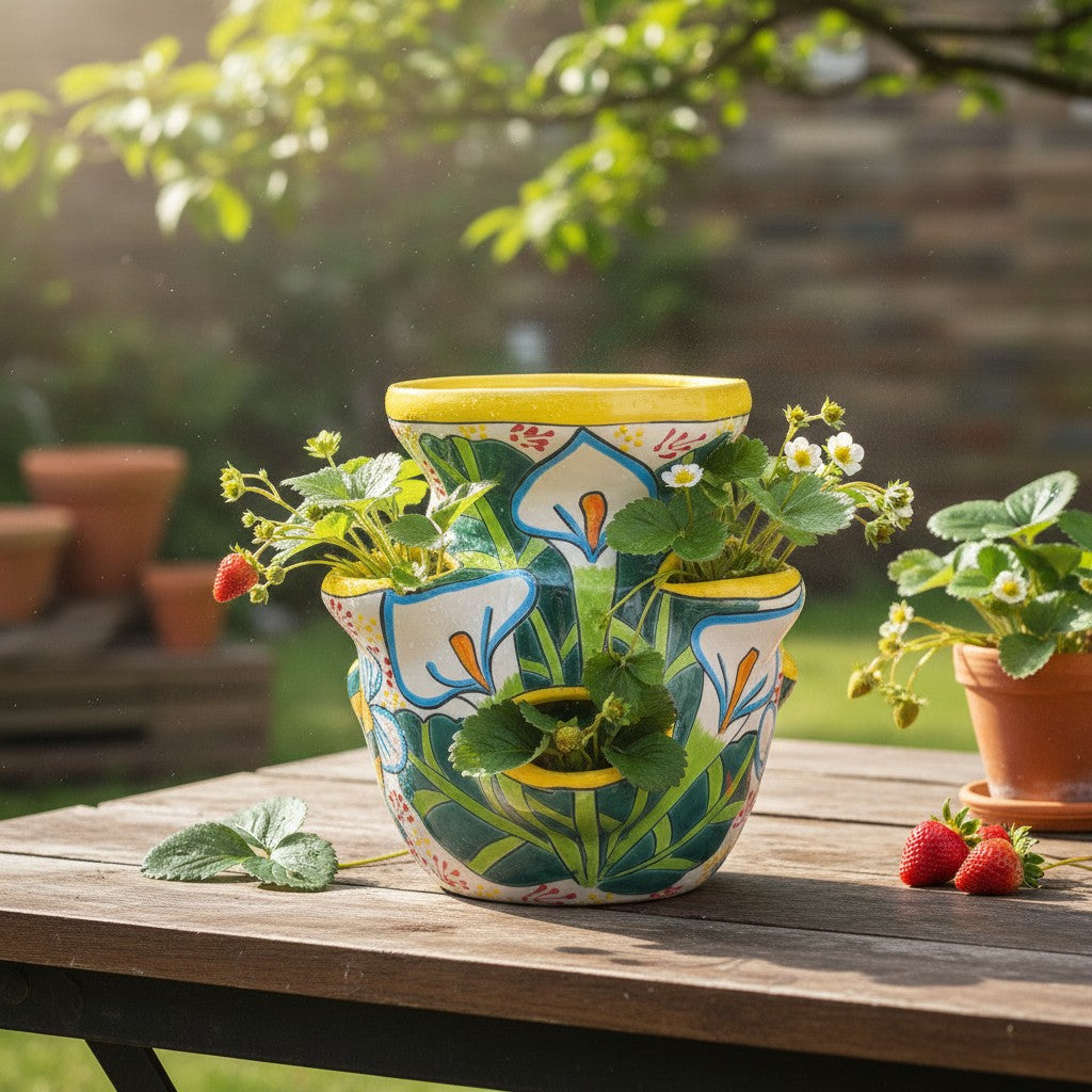 Handcrafted Talavera Strawberry Pot | Bumble Bee Garden Planter