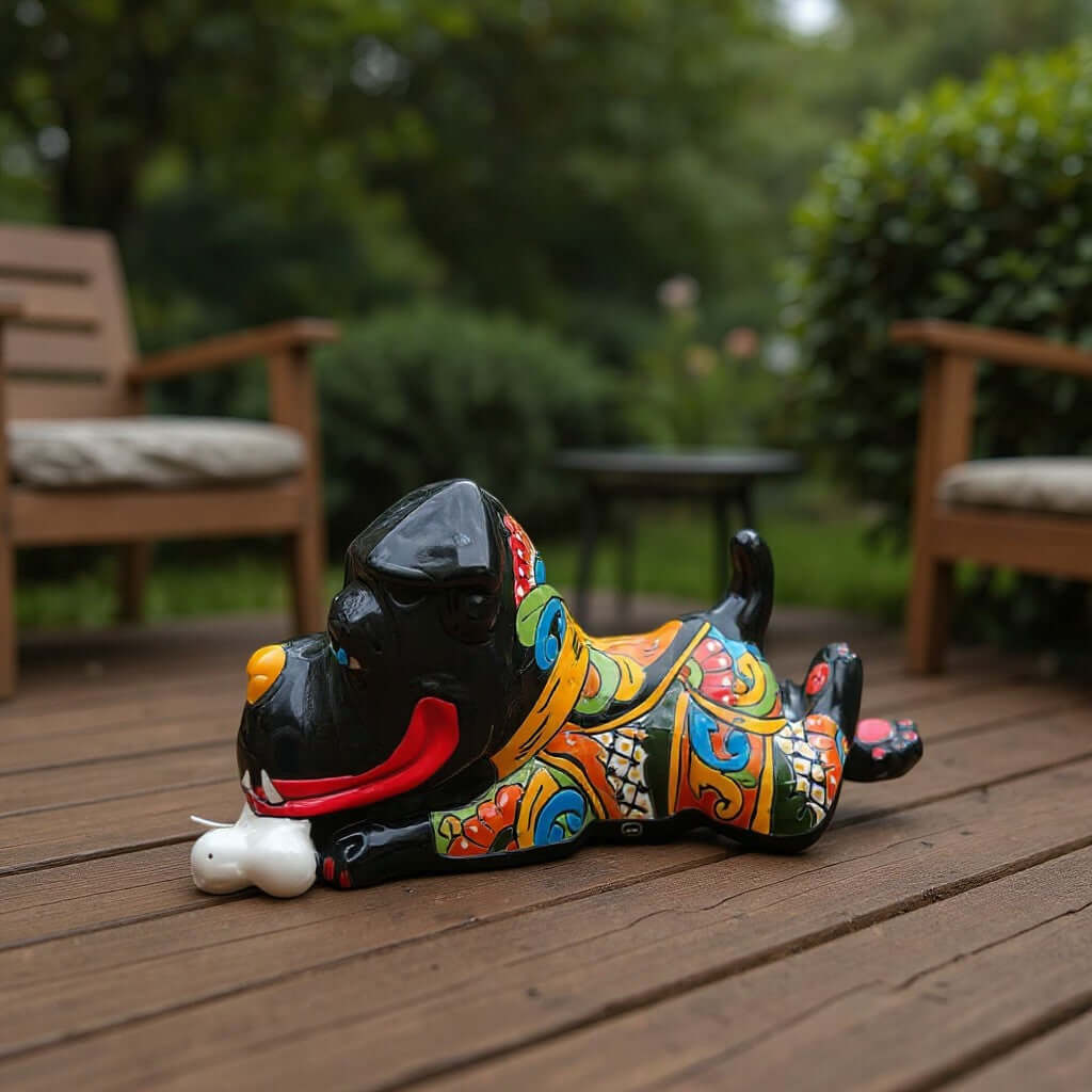 Handpainted Talavera Ceramic Large Laying Dog Decor with Bone