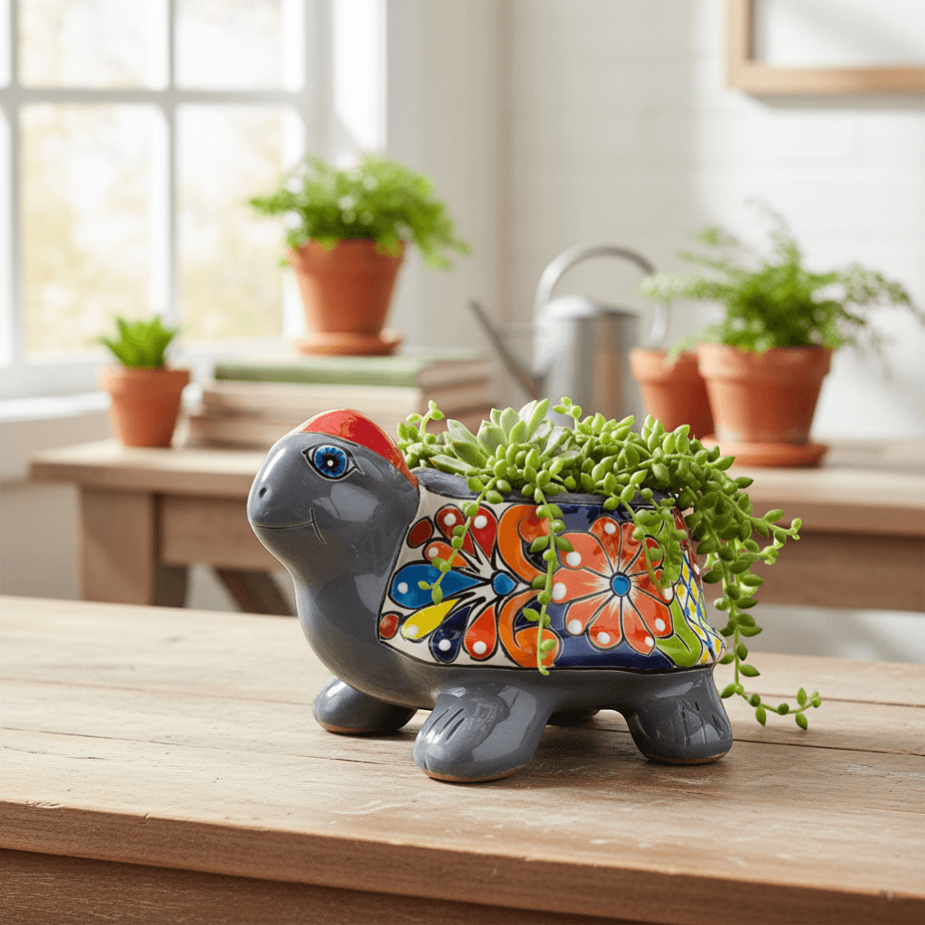 Small Talavera Turtle Planter | Hand-Painted Mexican Pottery