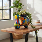 Colorful Talavera Scooter Planter | Hand-Painted Ceramic Scooter Statue (Large)
