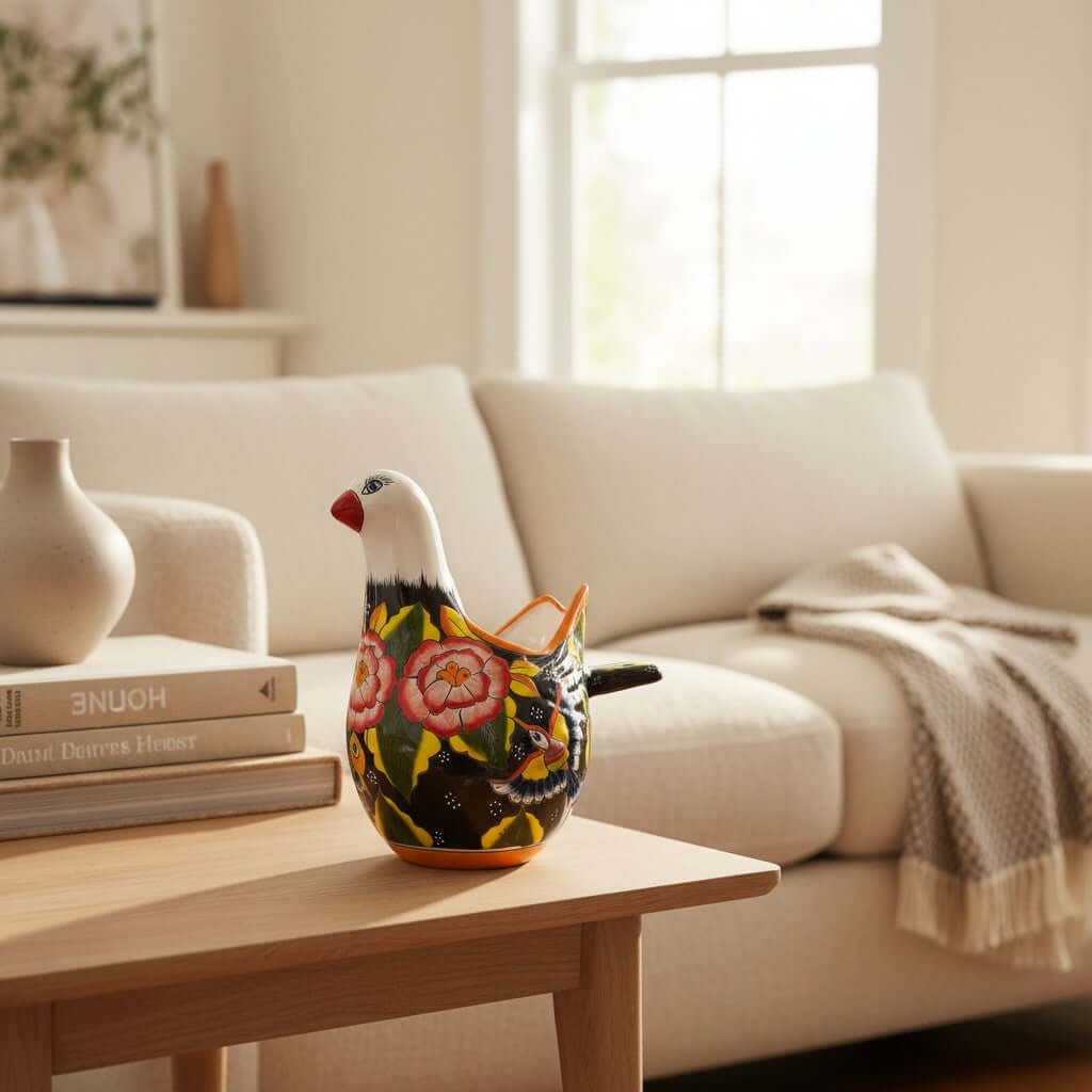 Vibrant Talavera Dove Planter | Colorful Mexican Ceramic Bird Statue (Large)