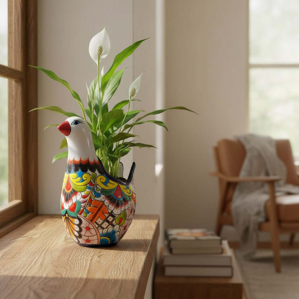 Vibrant Talavera Dove Planter | Colorful Mexican Ceramic Bird Statue (Large)