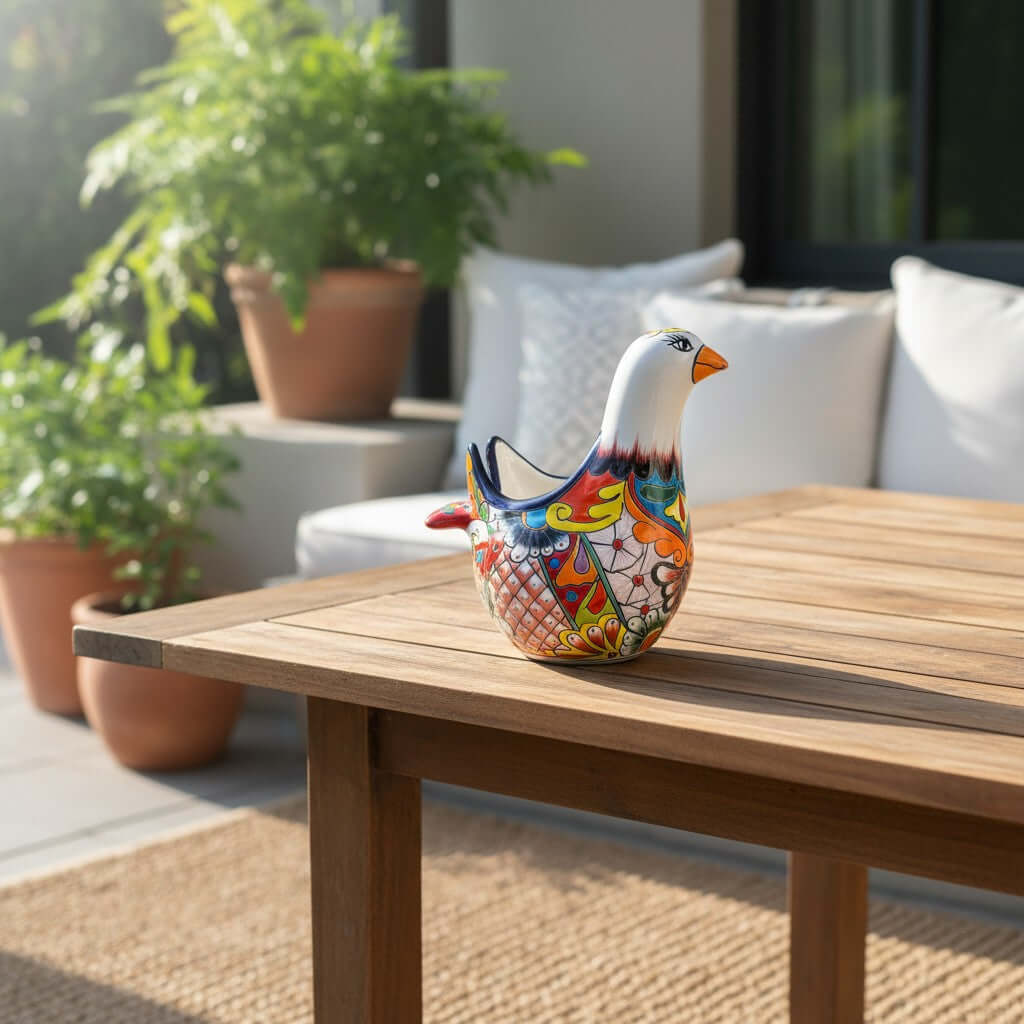 Vibrant Talavera Dove Planter | Colorful Mexican Ceramic Bird Statue (Large)