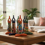 Colorful Hand Painted Talavera Frog Statue | Large Mexican Art Decor