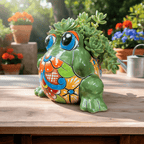 Colorful Talavera Frog Planter | Handcrafted Mexican Pottery Statue (Medium)