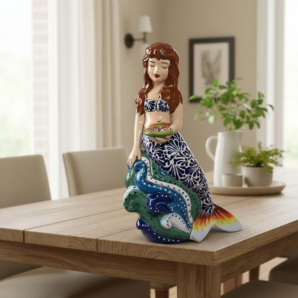 Talavera Mermaid Figurine | Hand-Painted Mexican Pottery