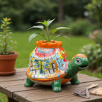 Vibrant Talavera Turtle Planter | Colorful Hand-Painted Mexican Pottery (Medium)