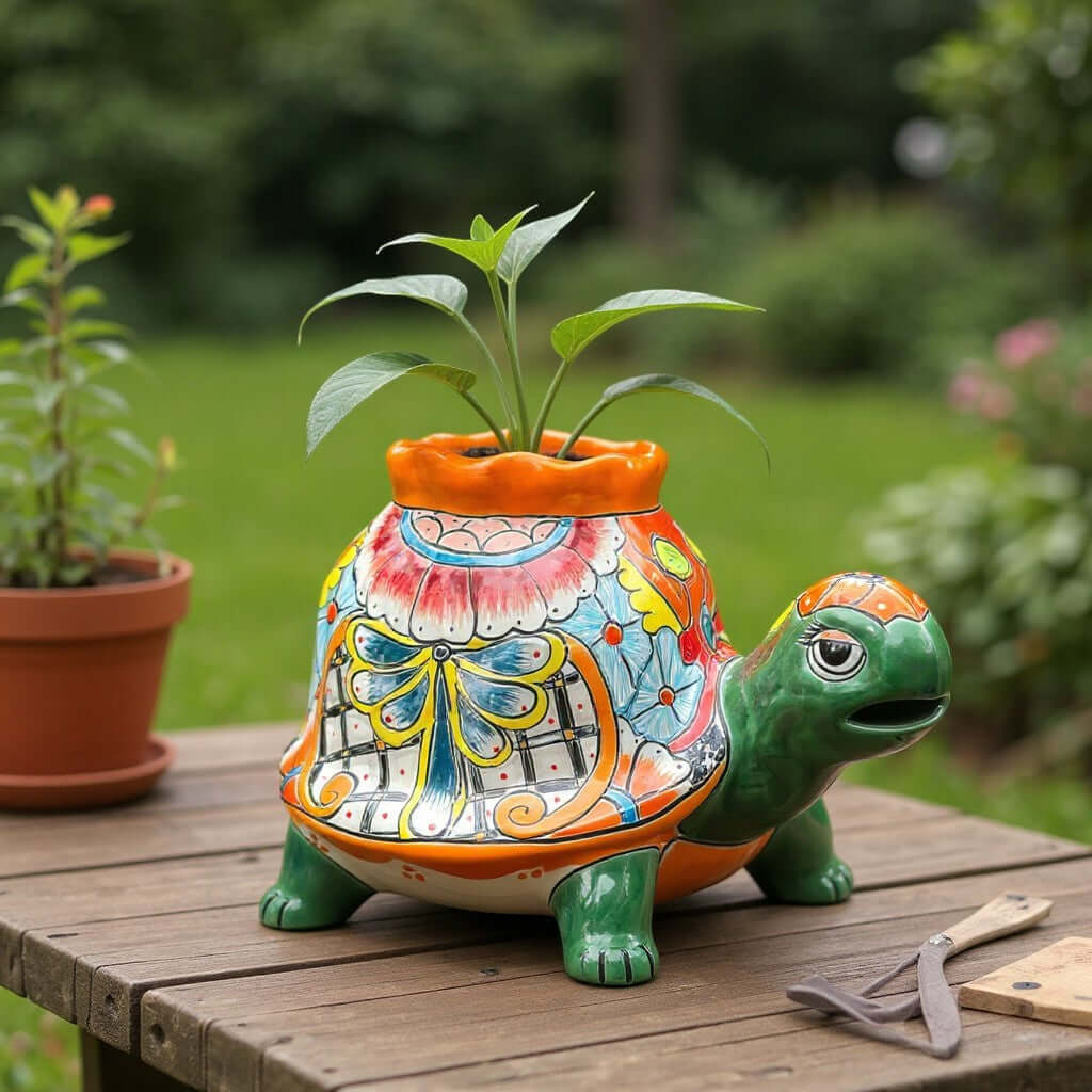 Vibrant Talavera Turtle Planter | Colorful Hand-Painted Mexican Pottery (Medium)