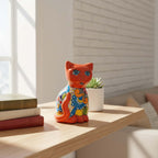 Hand-Painted Talavera Cat Statue | Medium Mexican Folk Art