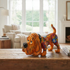 Colorful Talavera Hound Dog Statue | Handcrafted Mexican Dog Art (Medium Size)